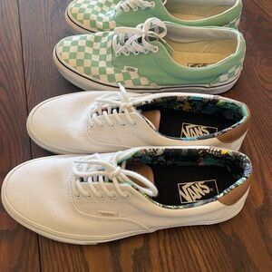 Vans White and Mint Checkered Sneakers